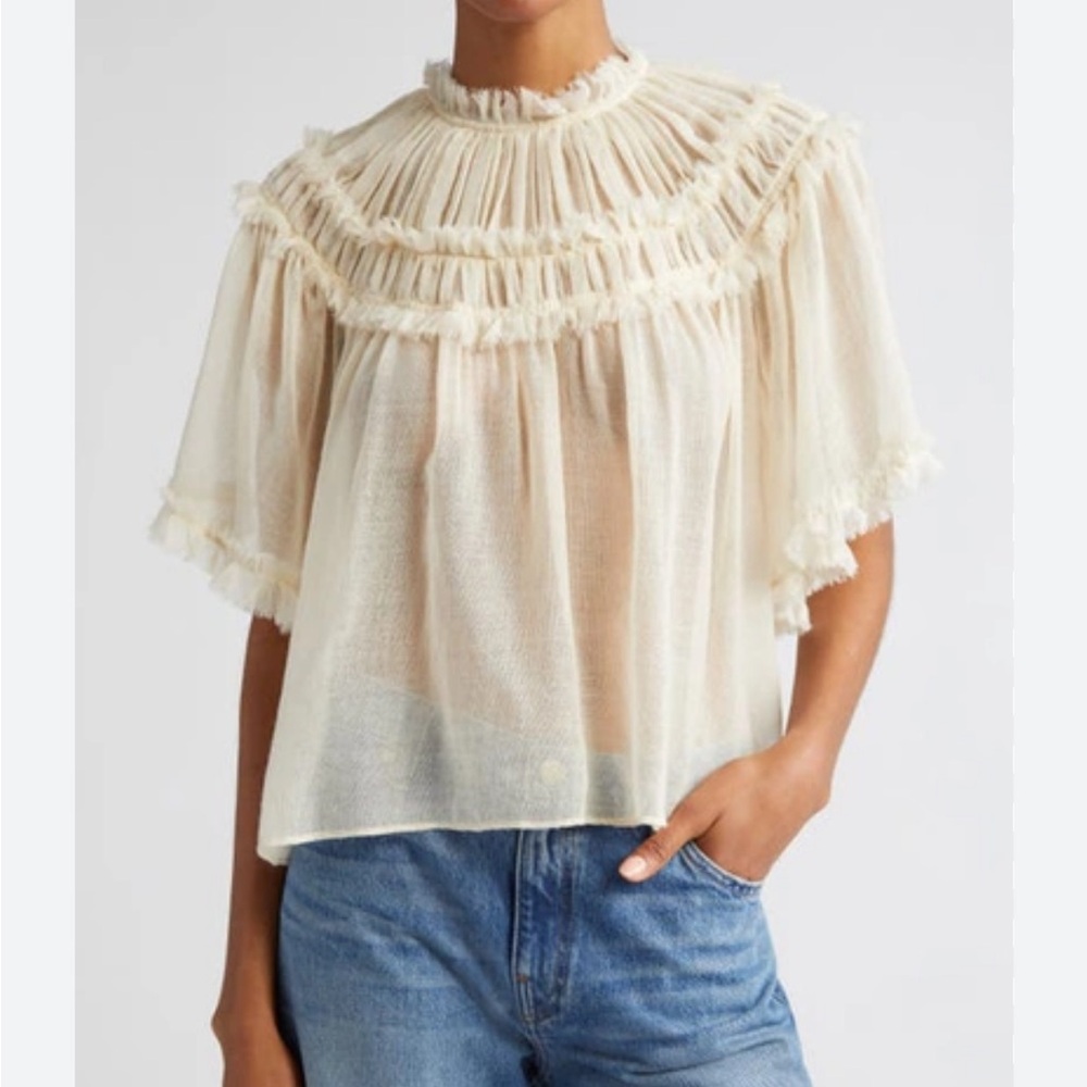 Ulla Johnson Zuri wool gauze ruched Blouse.